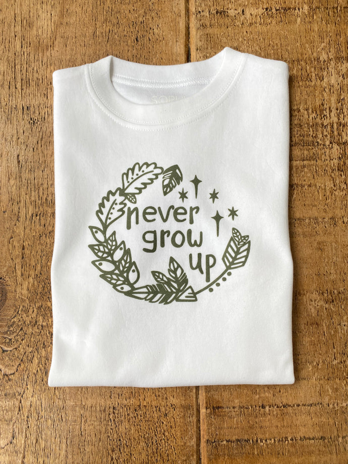 Never Grow Up 2-3yr tshirt
